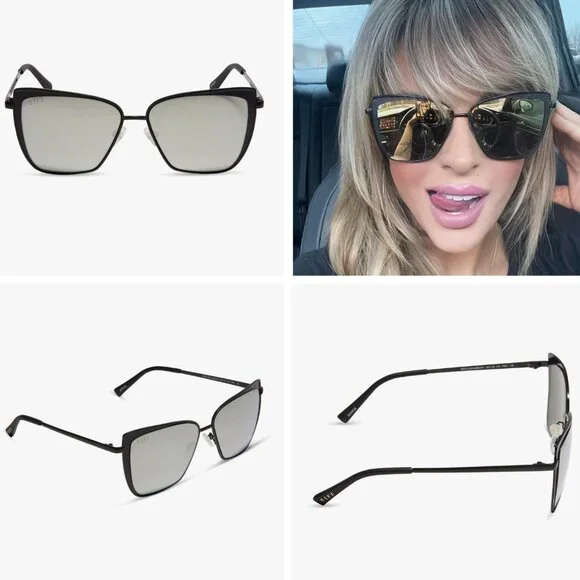Diff Eyewear Women’s Grace Matte Black + Grey Mirror DIFF Eyewear Grace Matte Black Silver Mirror Oversized  main image 3